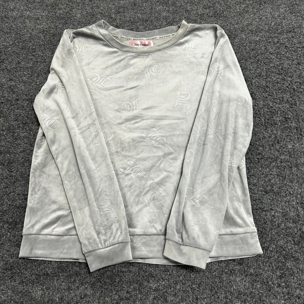 Juicy Couture Sleepwear Top Womens Size S Gray Velour Embossed Logo Long Sleeve